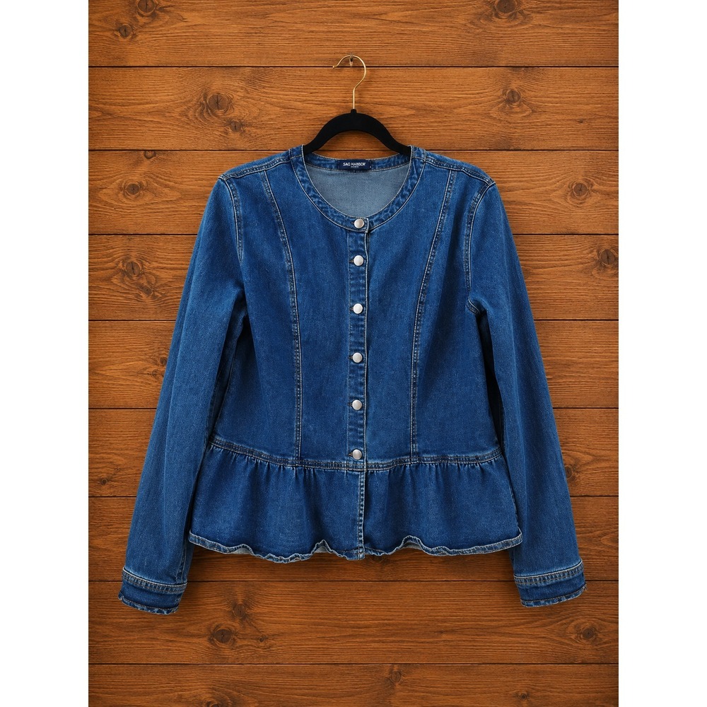 Dark Denim Peplum Jacket Womens Large Snap Front Equestrian Coquette Y2K